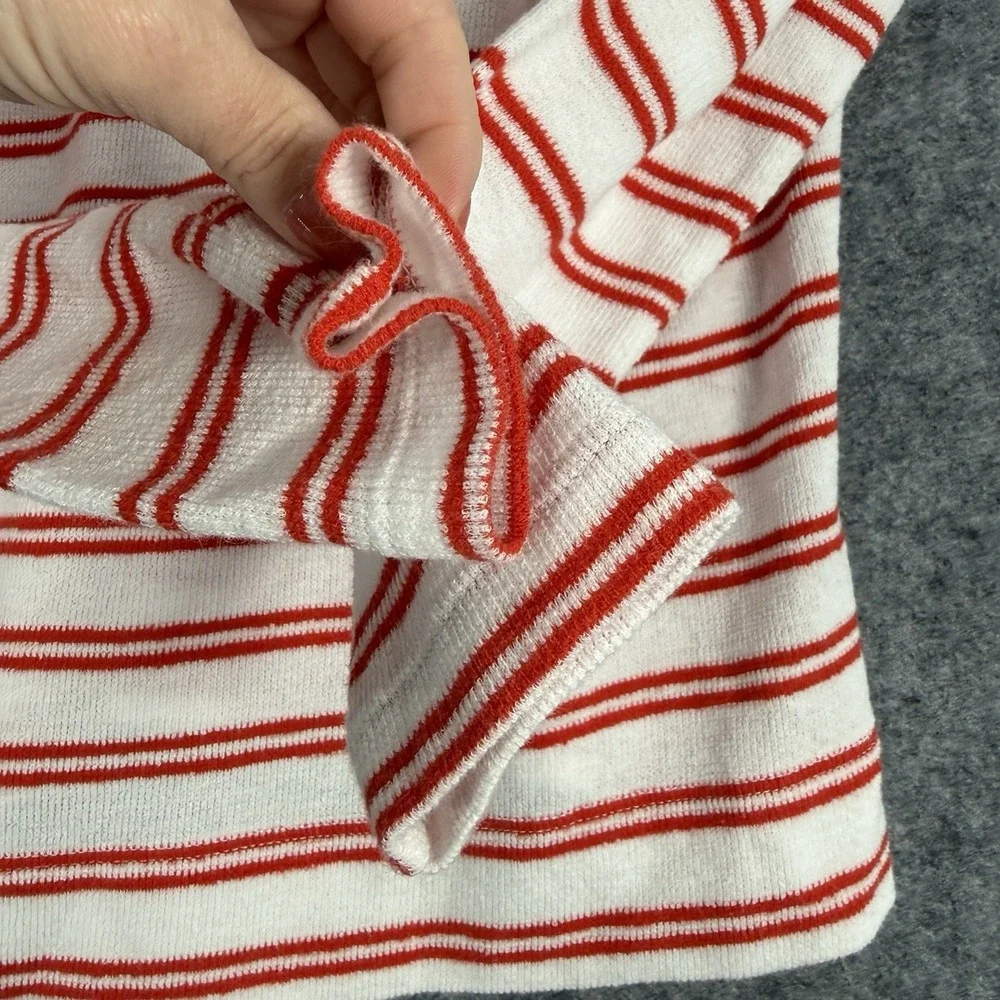 J Crew Sweater Womens XS Long Sleeve Terry Cloth Red Stripe Nautical Preppy Hood